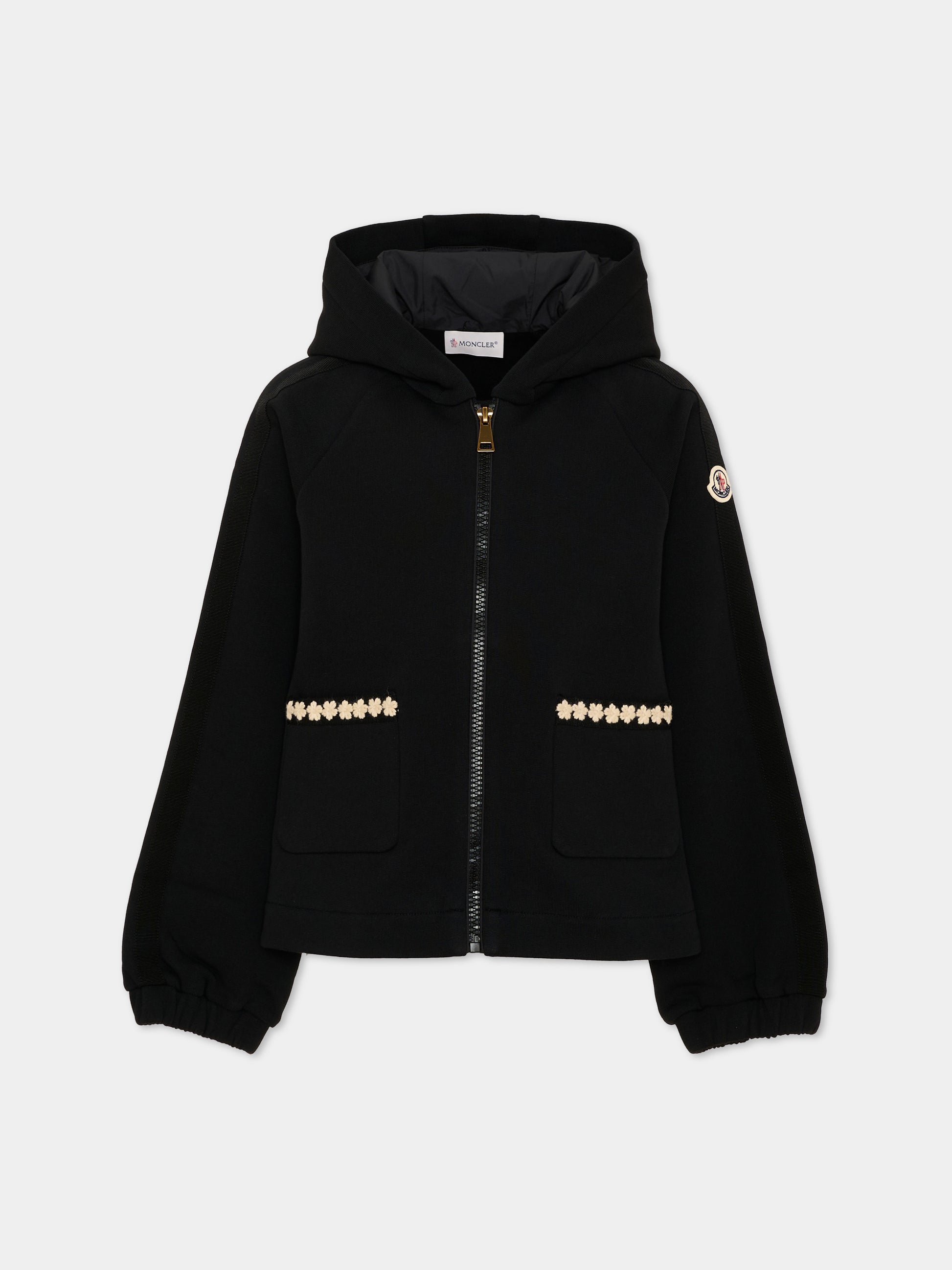 Felpa con cappuccio nero per bambina logo,Moncler Kids,L2954 8G00033 899PS 999