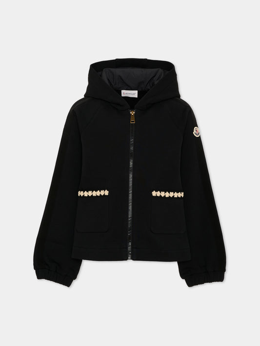Felpa con cappuccio nero per bambina logo,Moncler Kids,L2954 8G00033 899PS 999