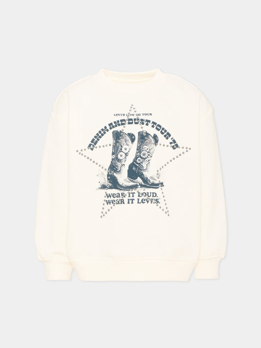 Maglione bianco per bambina stampato,Levi's Kids,4ER766 W0E