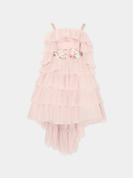 Abito rosa per bambina con balze,Colorichiari,FL108228 4496 83