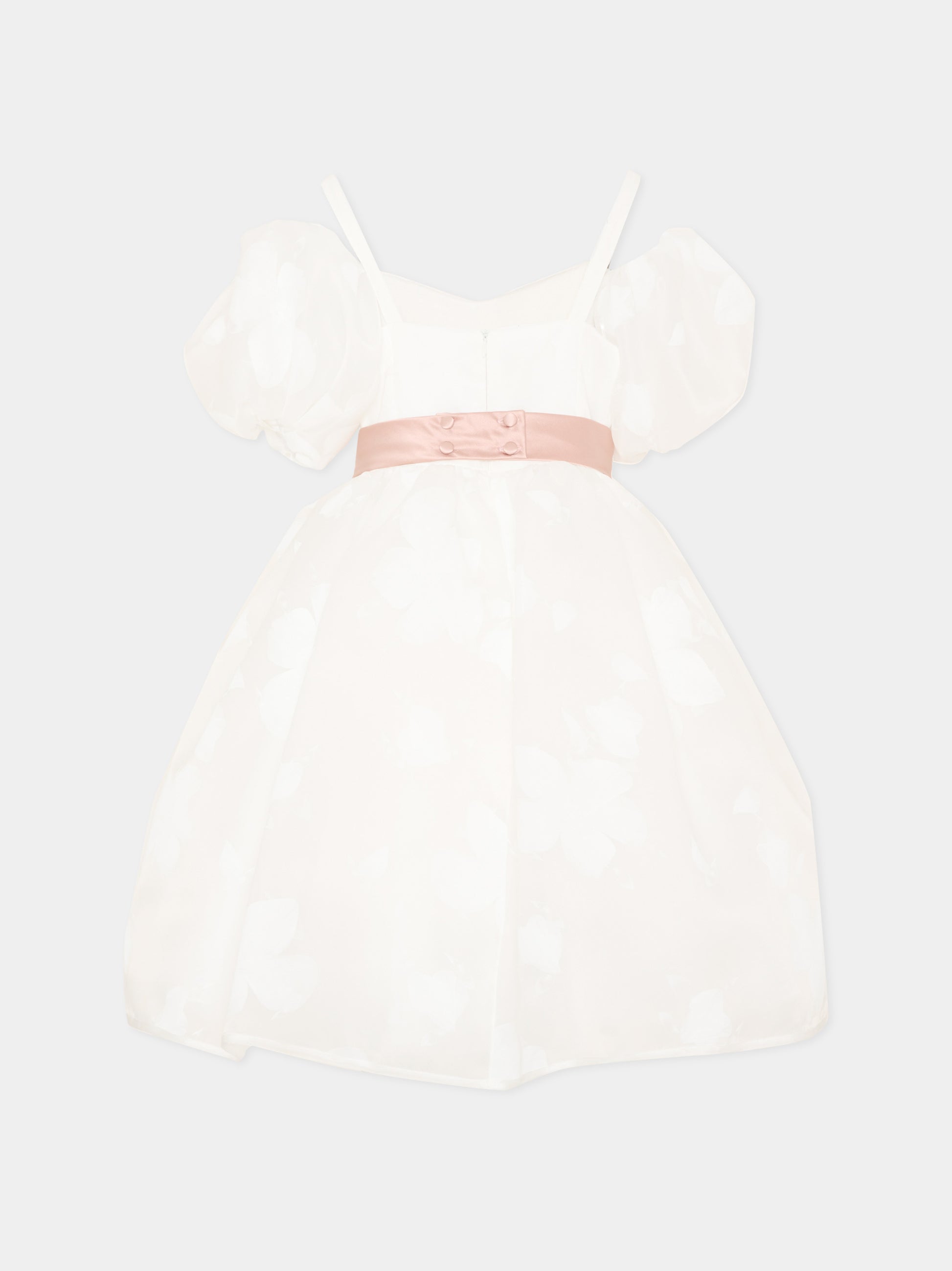 Abito elegante avorio per bambina con fiori applicati,Colorichiari,FL108479 4907 1583