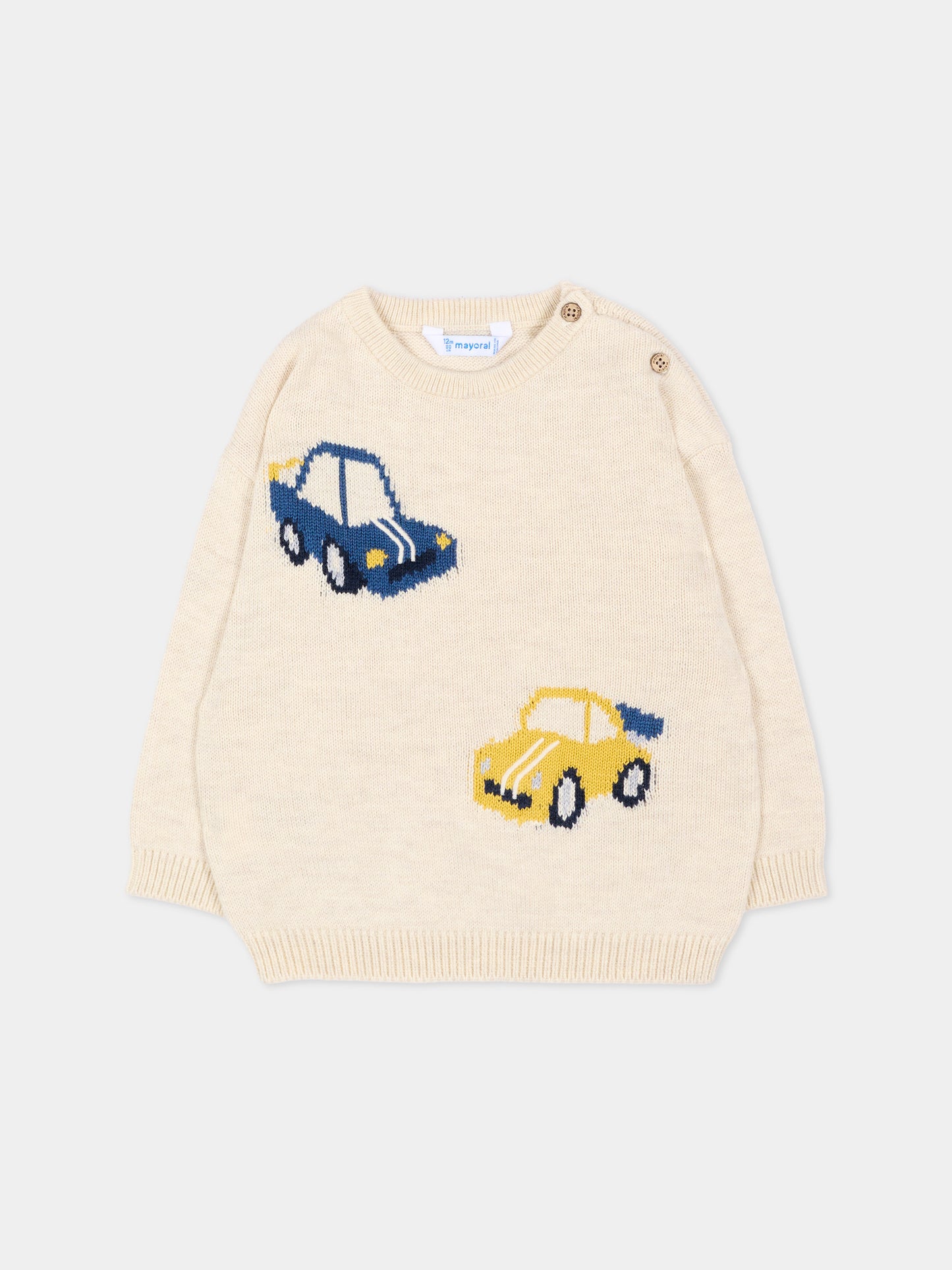 Maglione avorio per neonato con auto,Mayoral,2371 072