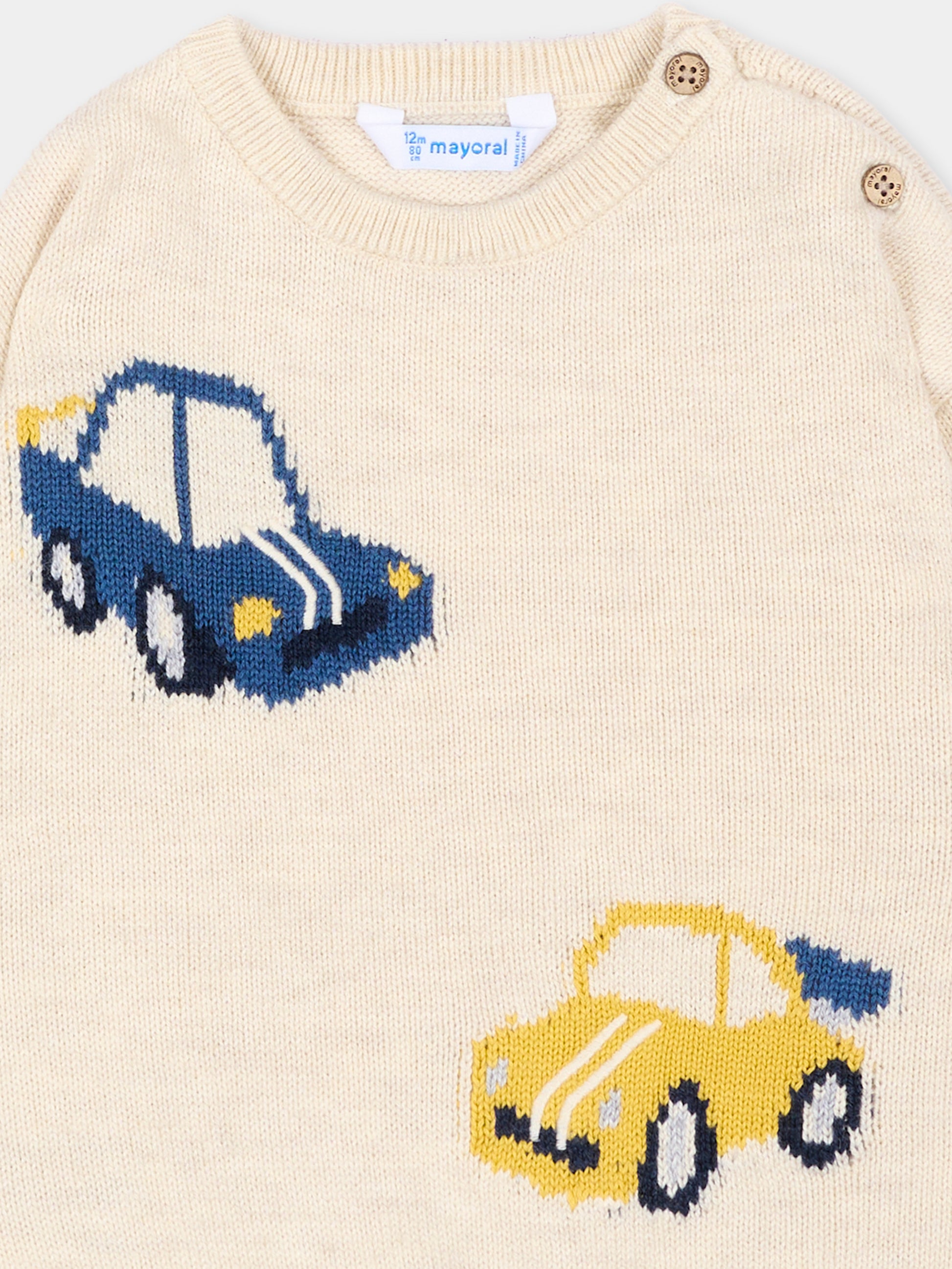 Maglione avorio per neonato con auto,Mayoral,2371 072