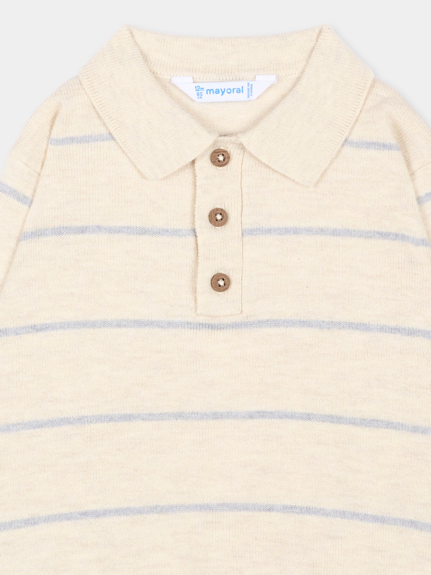Polo beige a righe per neonato,Mayoral,2104 034