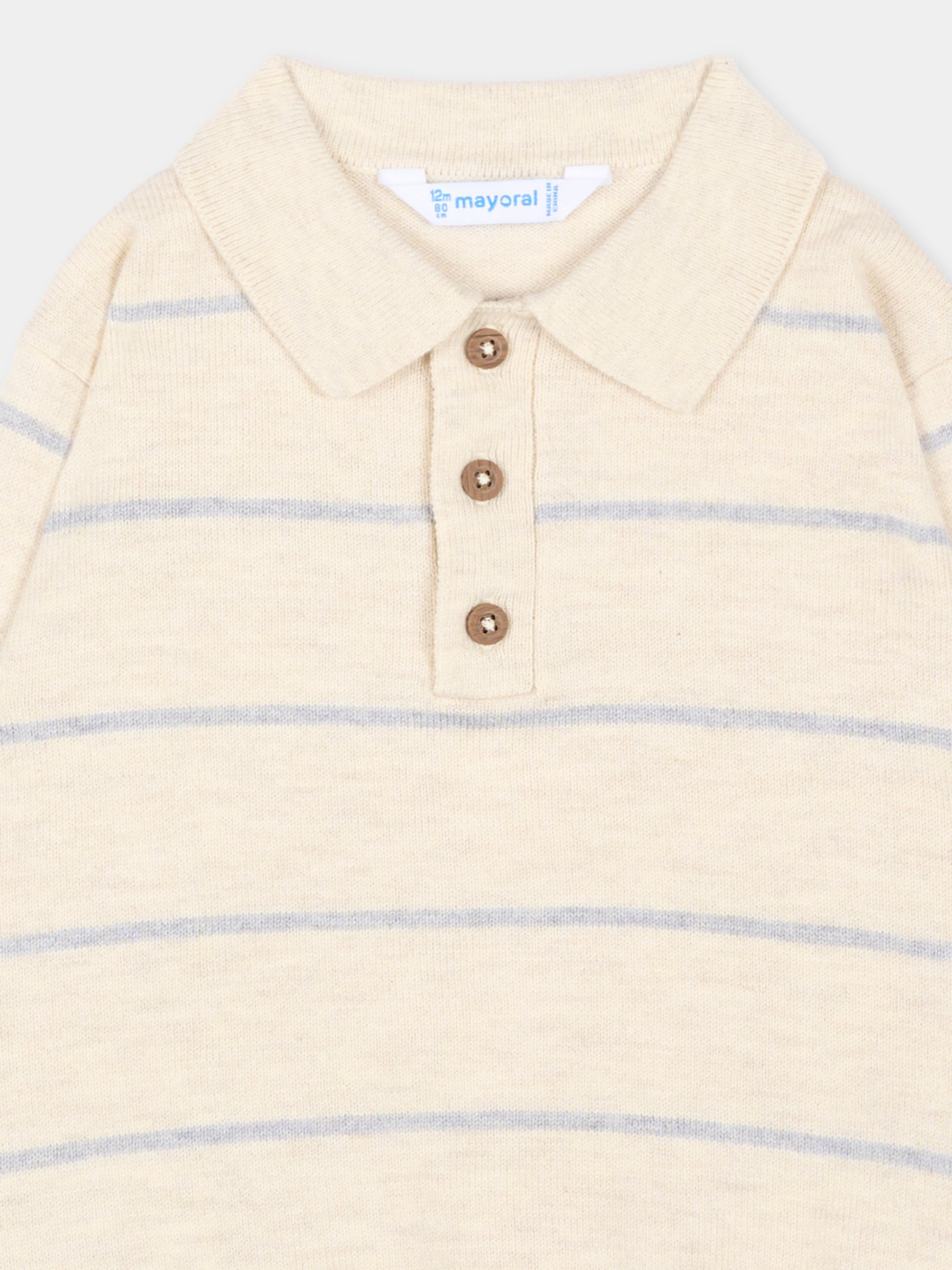 Polo beige a righe per neonato,Mayoral,2104 034