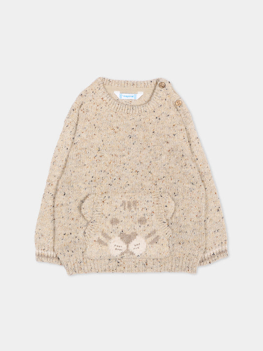 Maglione beige per neonato con animaletto,Mayoral,2374 055
