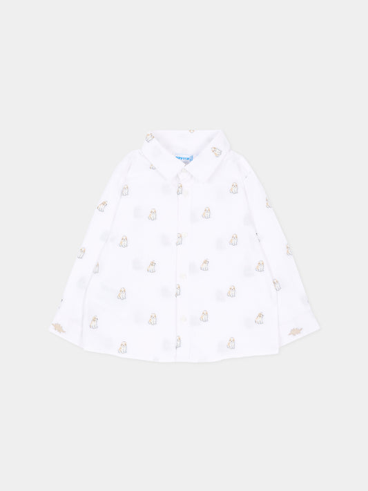 Camicia a manica lunga bianca stampata per neonato,Mayoral,2113 051