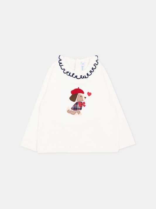 T-Shirt avorio per neonata con cagnolino,Mayoral,2090 077