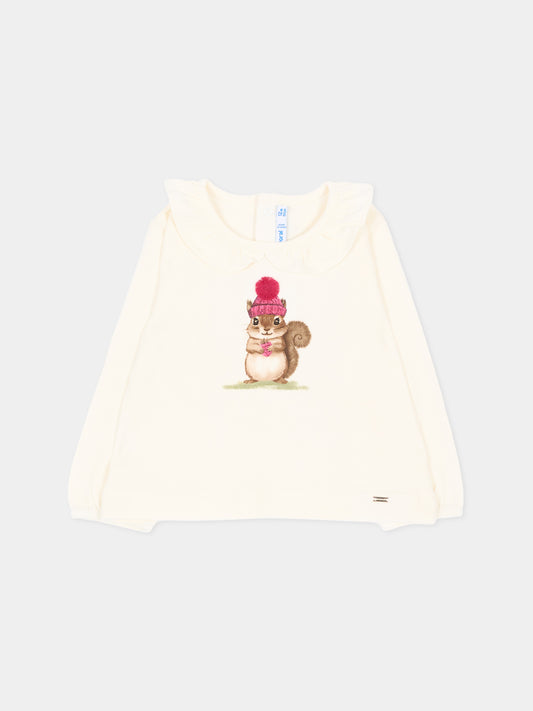 T-shirt a manica lunga avorio per neonata con stampa,Mayoral,2089 020