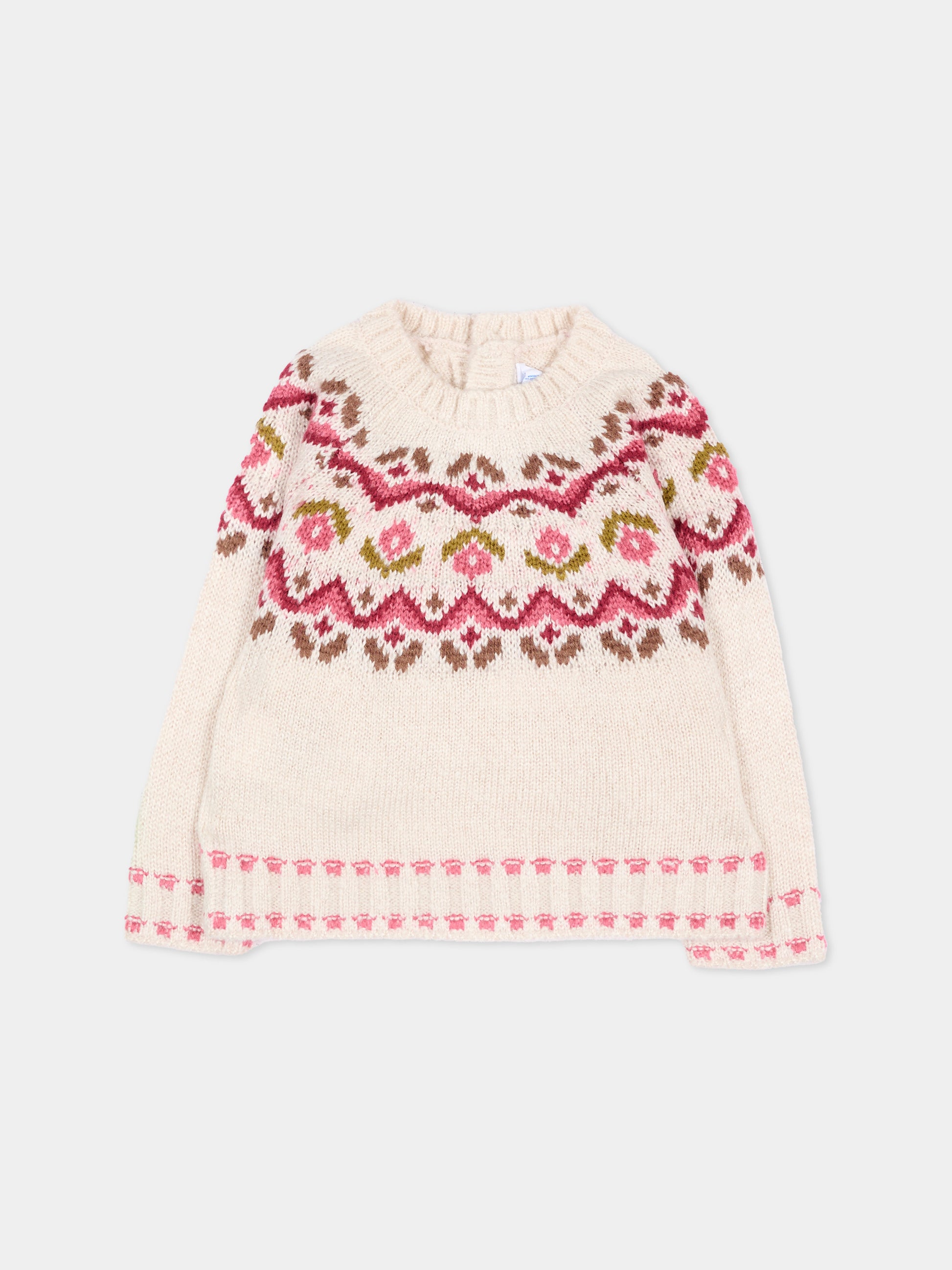 Maglione avorio per neonata floreale,Mayoral,2384 051