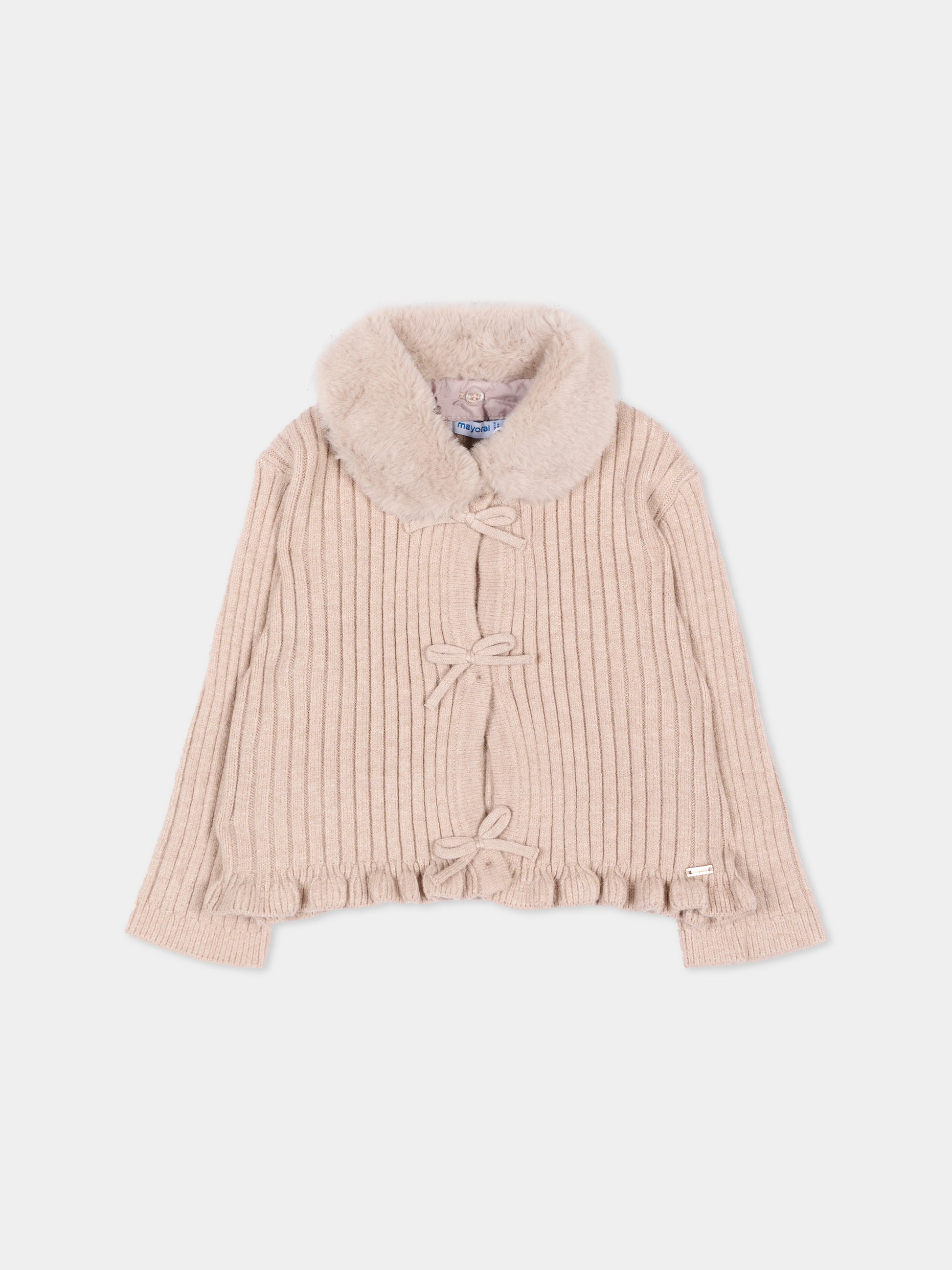 Cardigan beige per neonata con fiocchi,Mayoral,2386 061