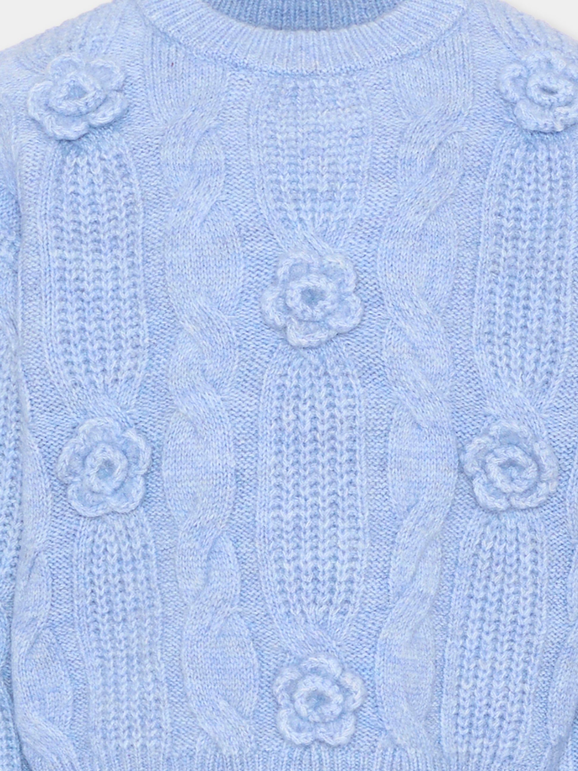 Maglione celeste per bambina con fiori,Mayoral,4319 066