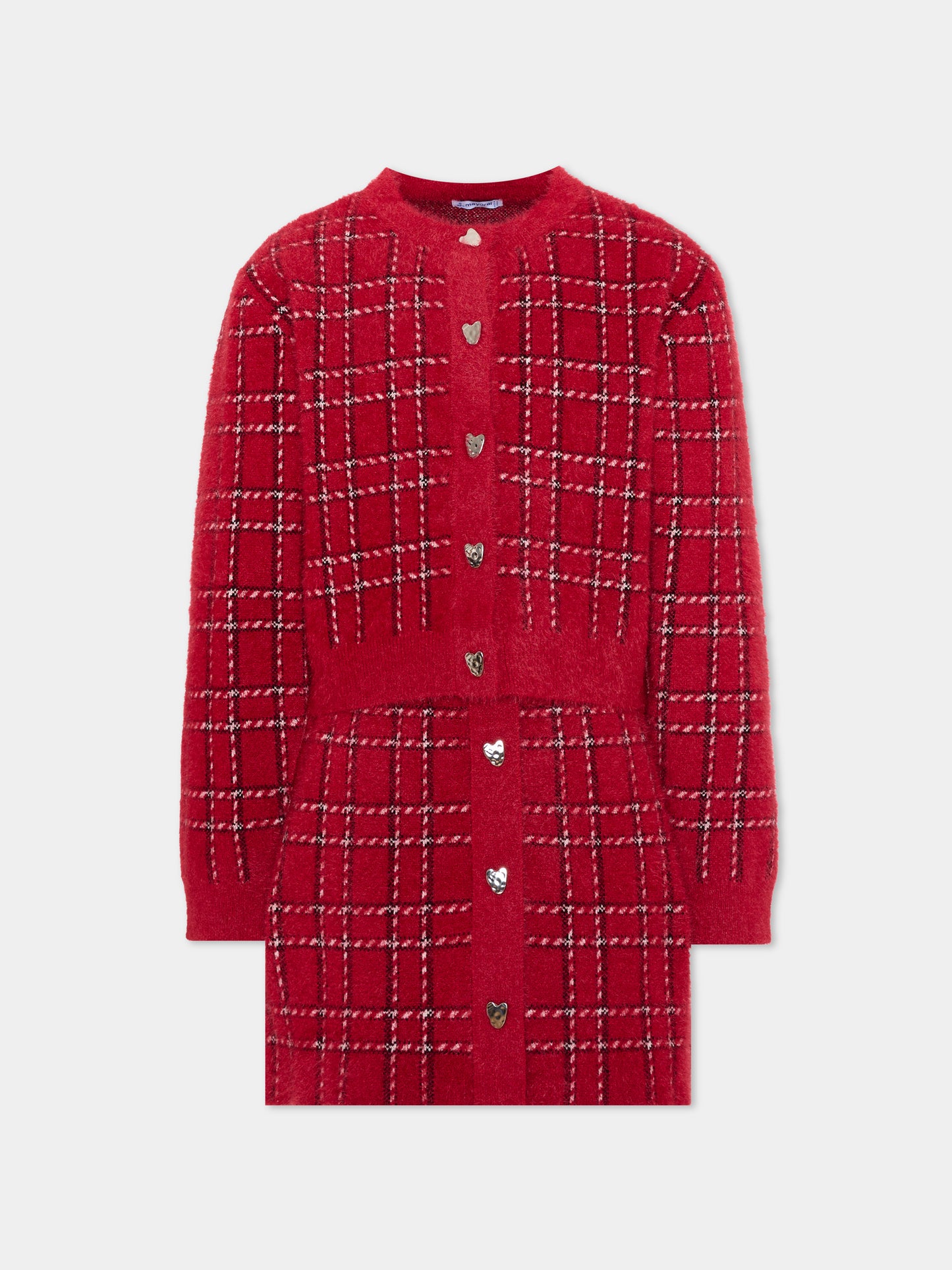 Completo elegante rosso per bambina a quadri,Mayoral,4935 031