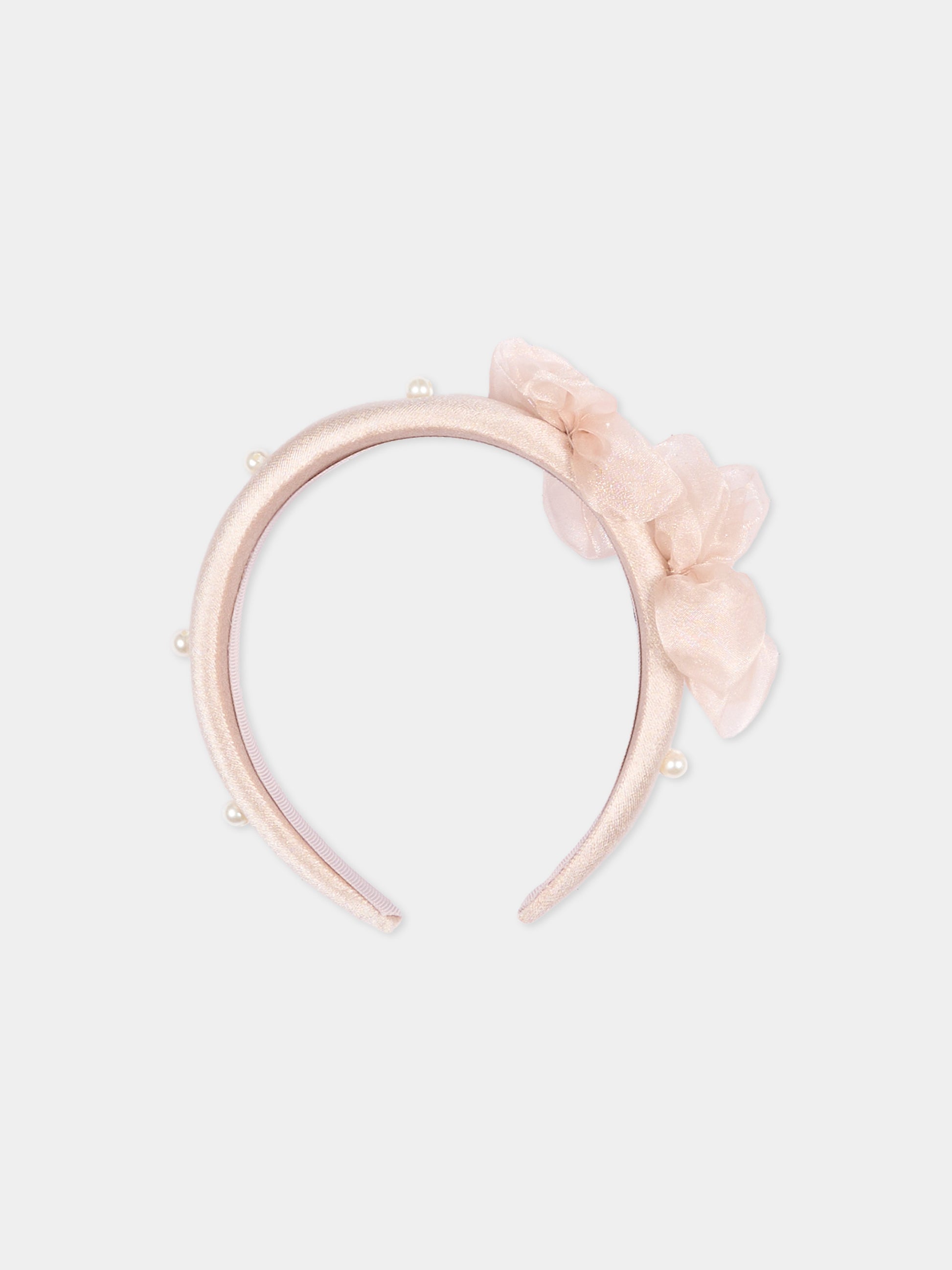 Cerchietto beige per bambina con fiori,Mayoral,10314 013