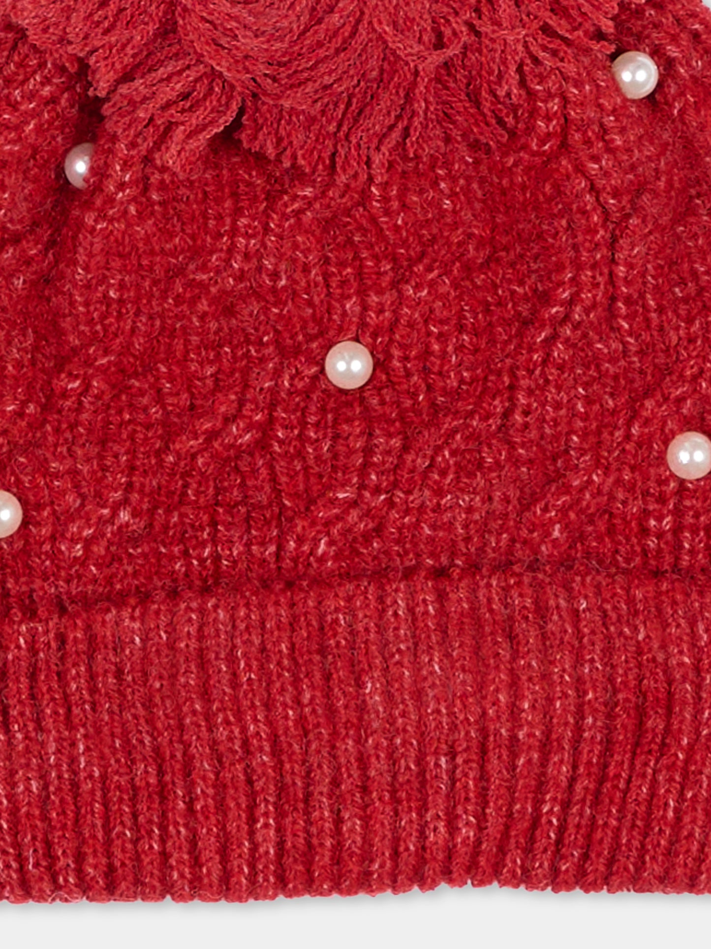 Berretto rosso per bambina con perle,Mayoral,10308 090