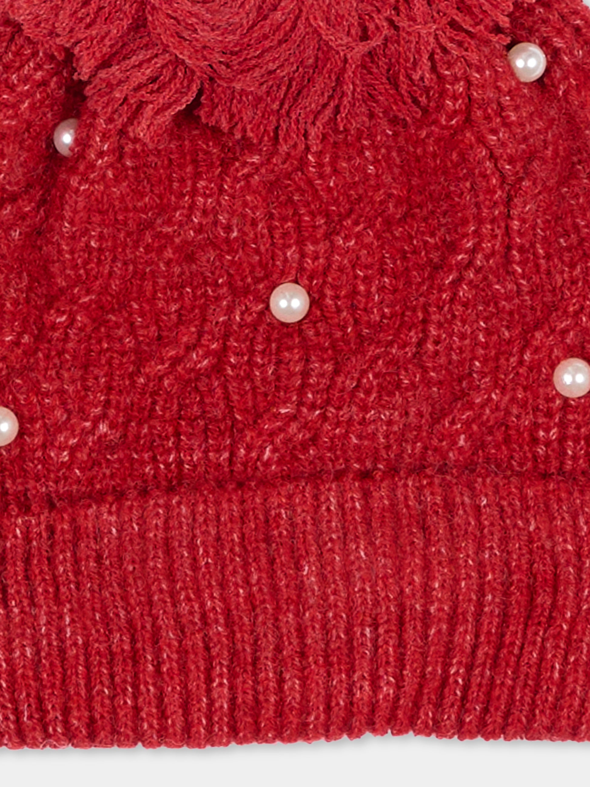Berretto rosso per bambina con perle,Mayoral,10308 090