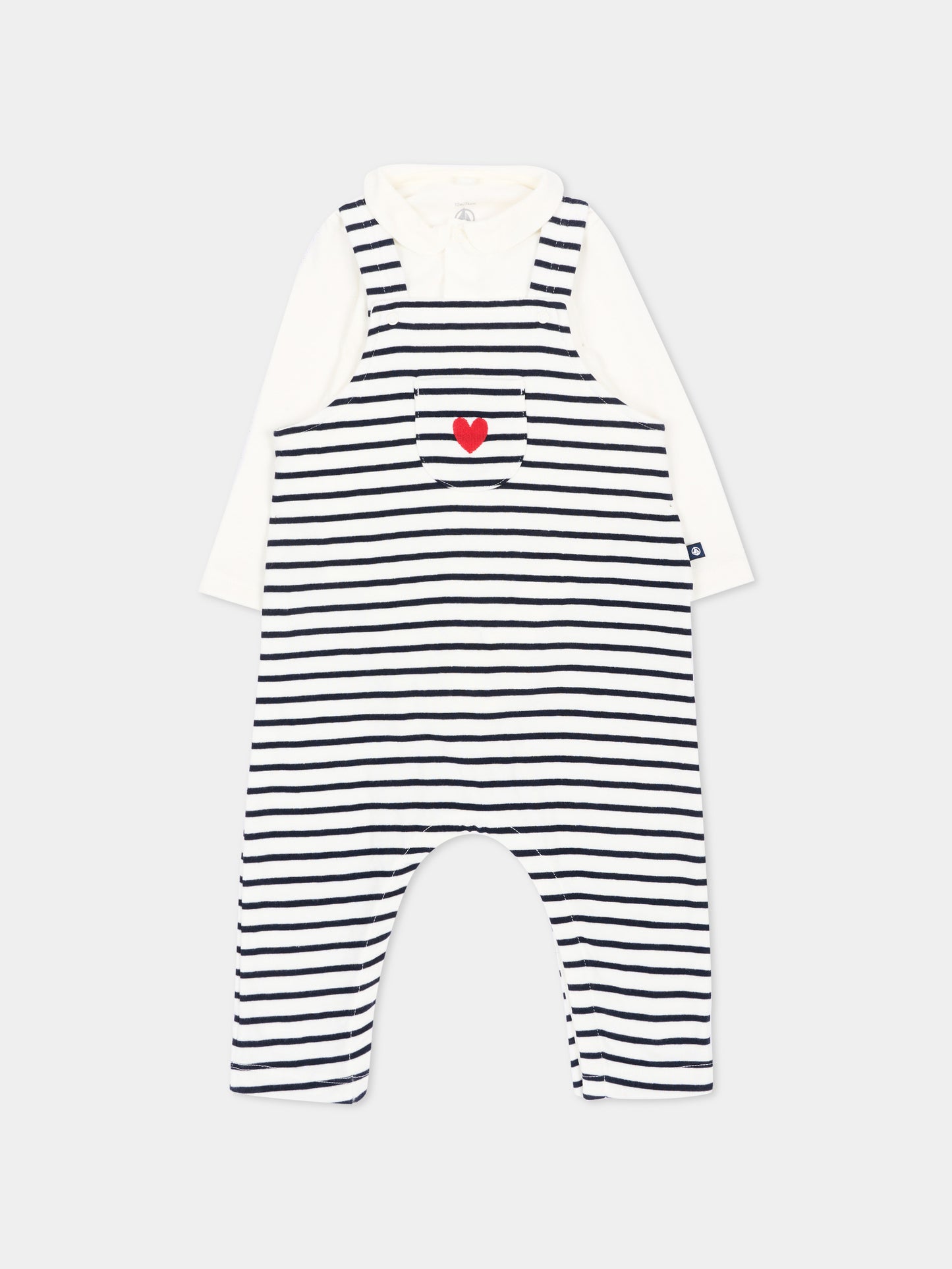 Salopette avorio a righe per neonati,Petit Bateau,A0H9R 01