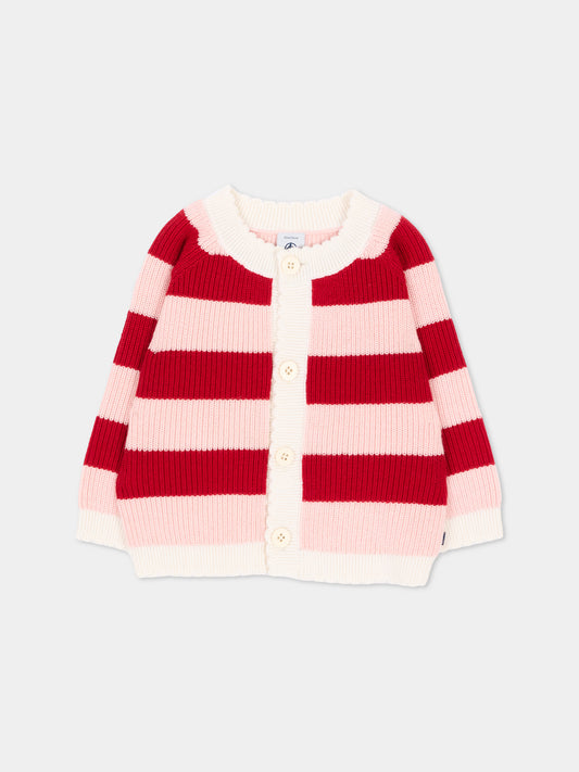 Cardigan rosa per neonata a righe,Petit Bateau,A0GD4 01
