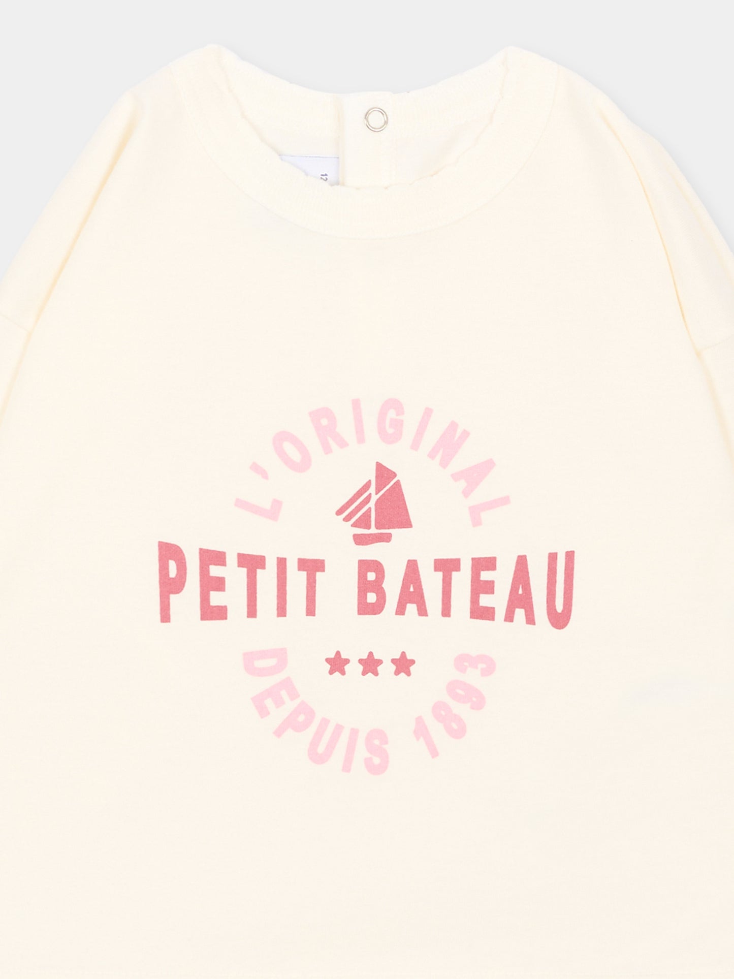 T-Shirt avorio per neonata con logo,Petit Bateau,A0H0K 01