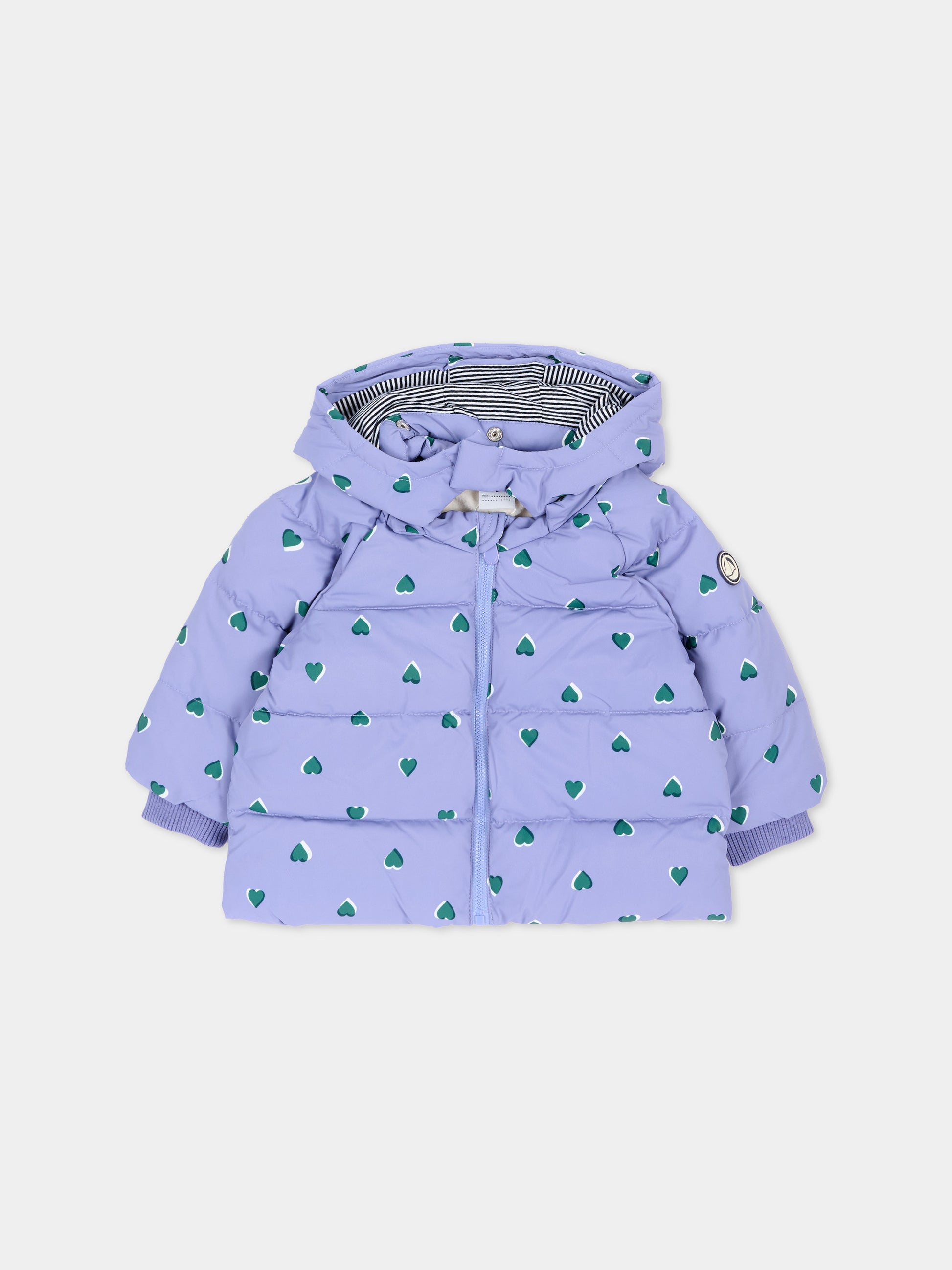 Piumino lilla per neonata con cuori,Petit Bateau,A0GSB 07