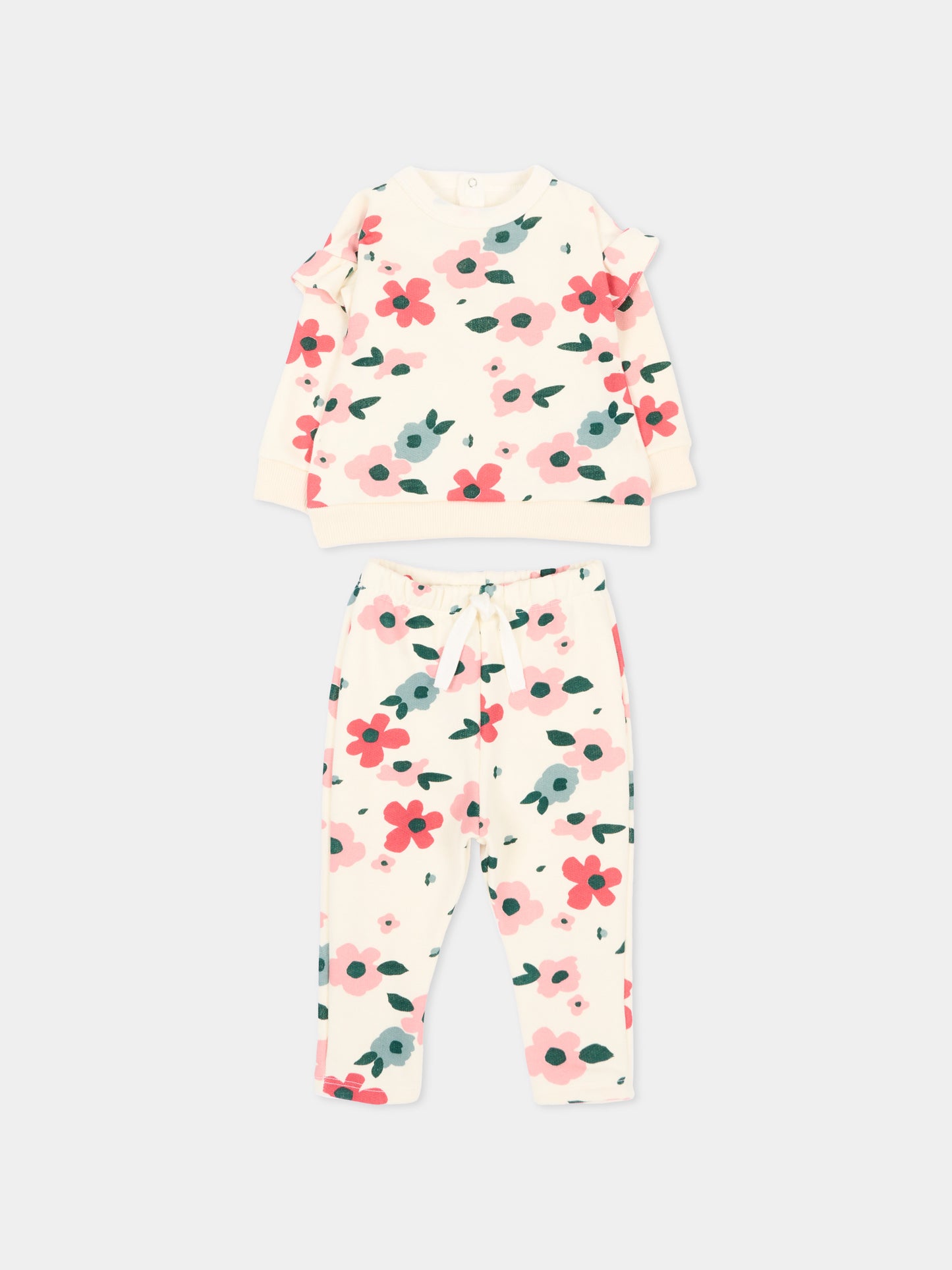 Completo sportivo lungo avorio per neonata con fiori,Petit Bateau,A0GLV 01