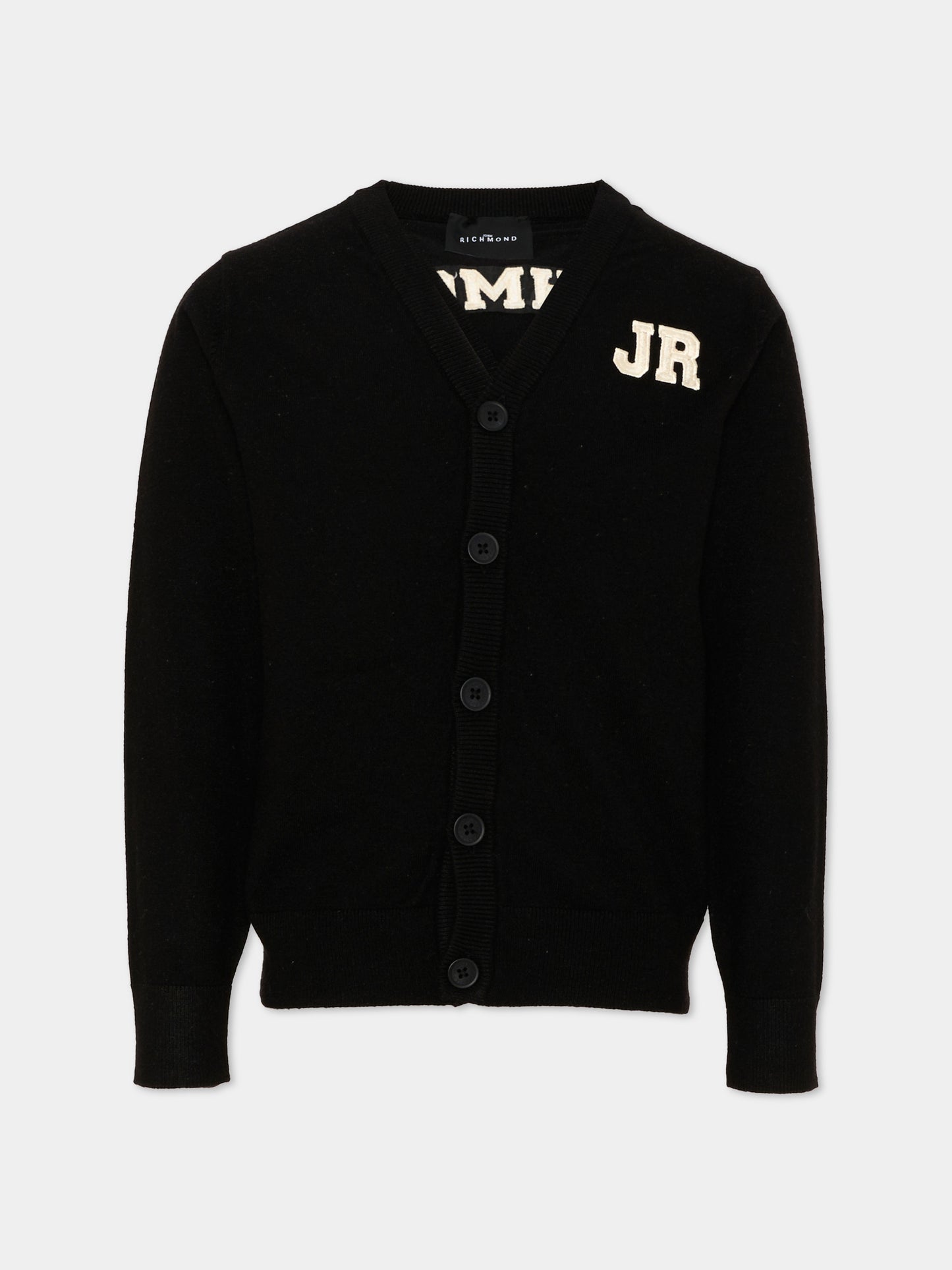 Cardigan nero con logo per bambino,Richmond,RBA26075CD BLACK/CR. BLACK