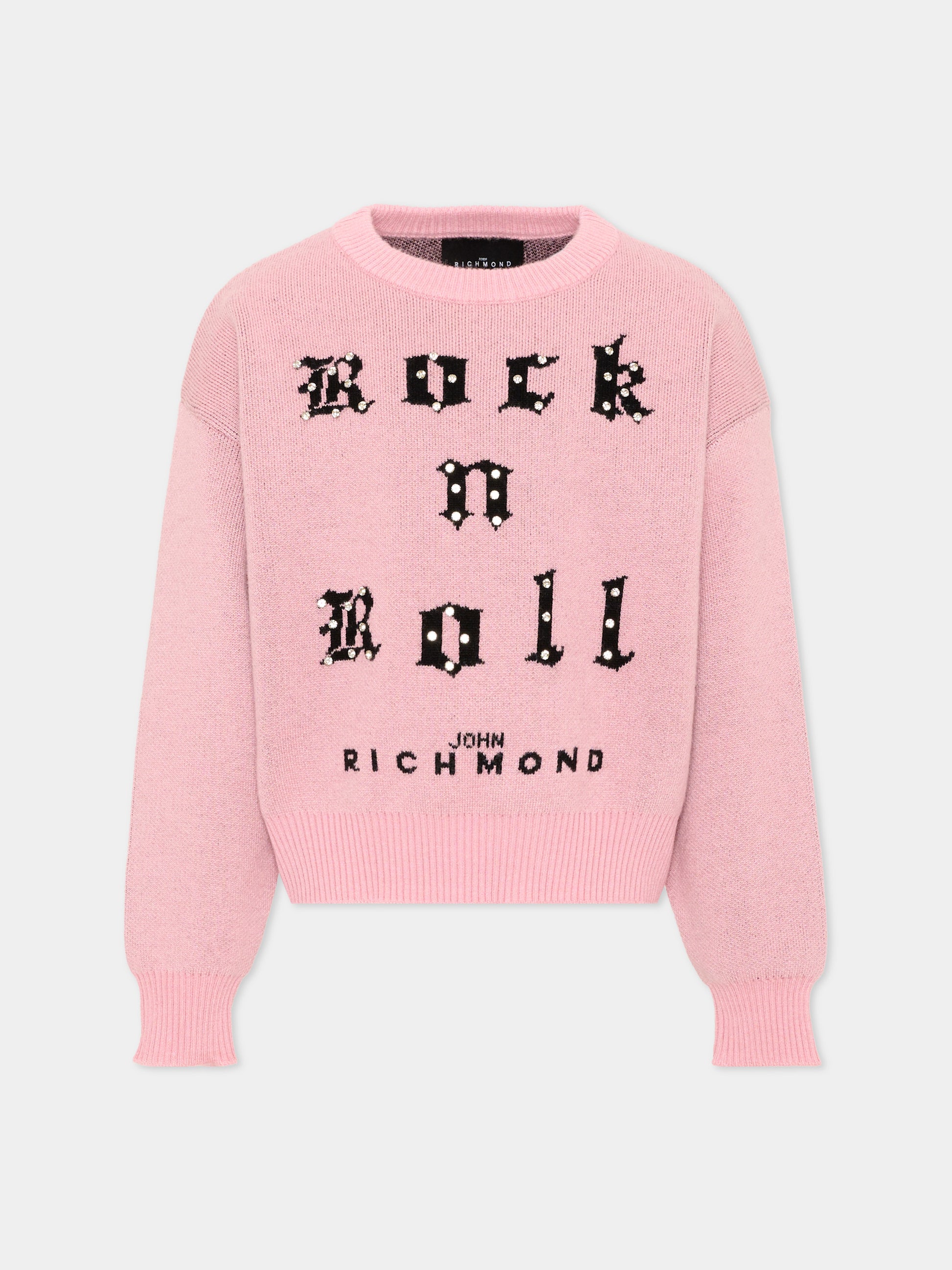 Maglione rosa per bambina con logo,Richmond,RGA26061MA PINK_B/BLK PINK BEGONIA