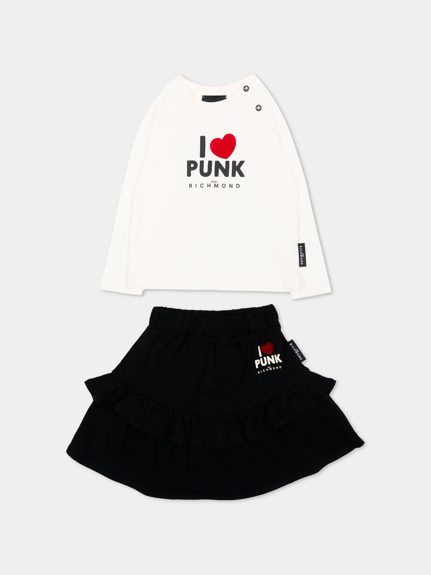 Completo sportivo avorio per neonata con logo,Richmond,RIA26134CJ O-WHT/BLK OFF-WHITE