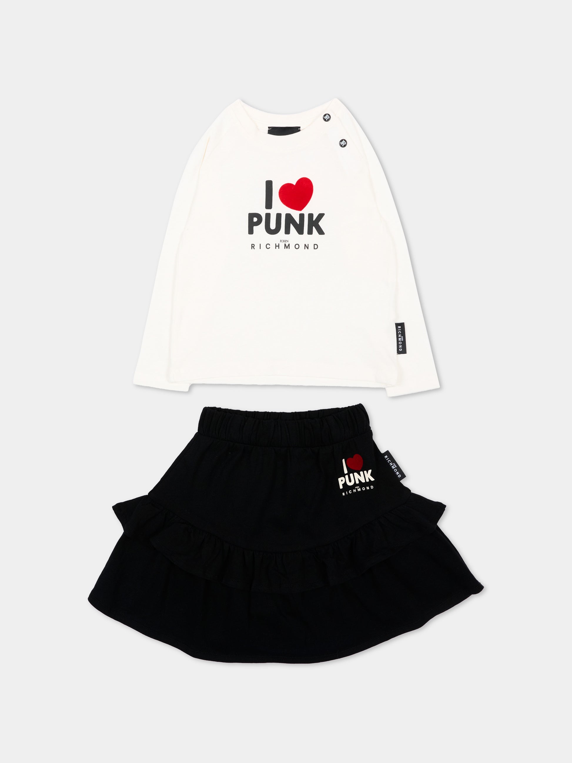 Completo sportivo avorio per neonata con logo,Richmond,RIA26134CJ O-WHT/BLK OFF-WHITE