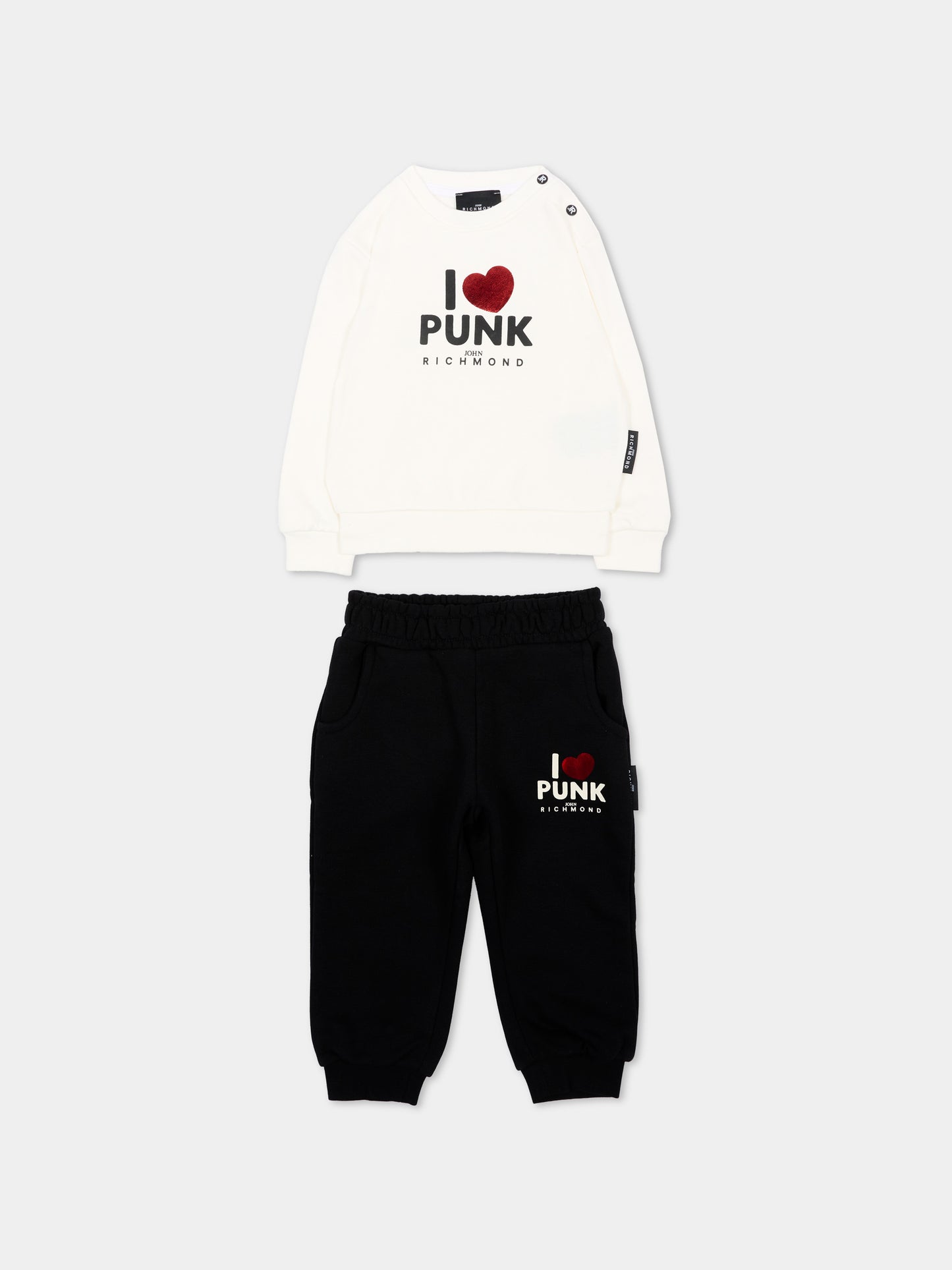 Completo sportivo avorio per neonata con logo,Richmond,RIA26080CF O-WHT/BLK OFF-WHITE