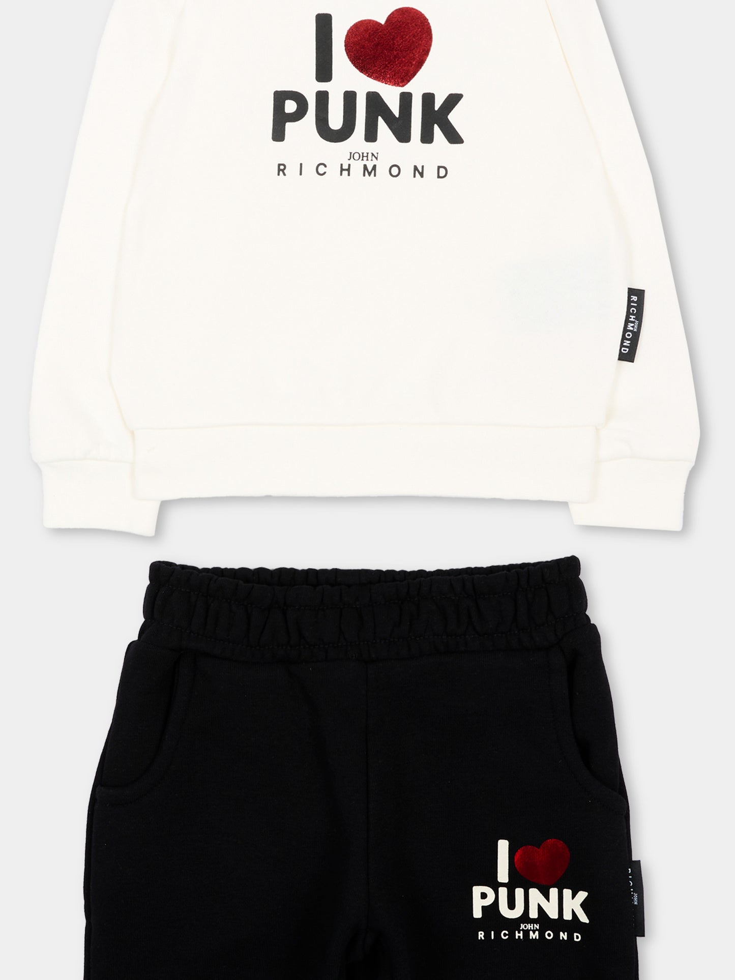 Completo sportivo avorio per neonata con logo,Richmond,RIA26080CF O-WHT/BLK OFF-WHITE