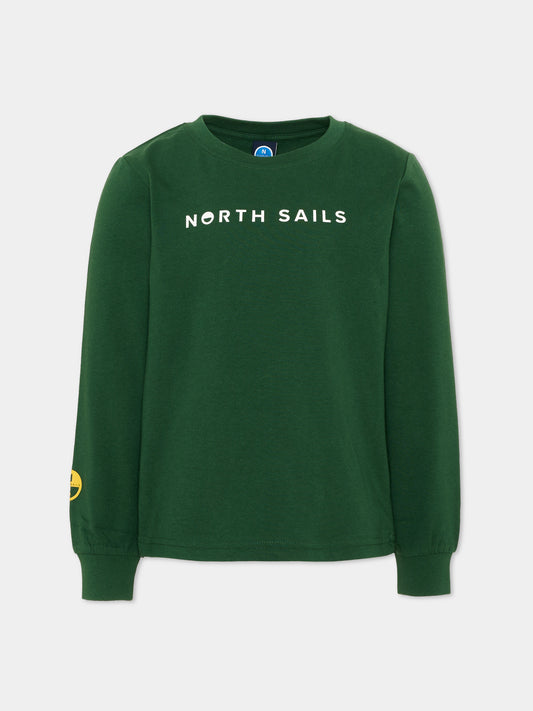 T-shirt a manica lunga verde per bambino con logo,North Sails,NBA26025TS GREEN