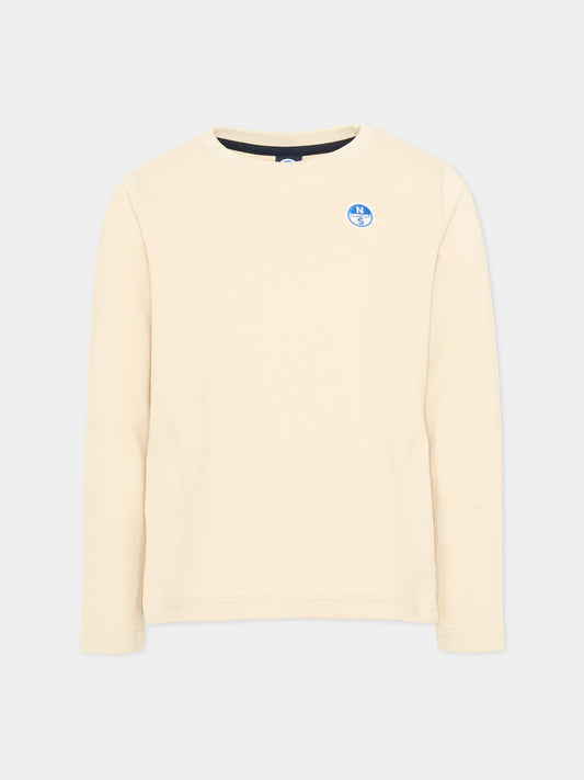 T-shirt a manica lunga beige per bambino con logo,North Sails,NBA26089TS WINTER ROPE
