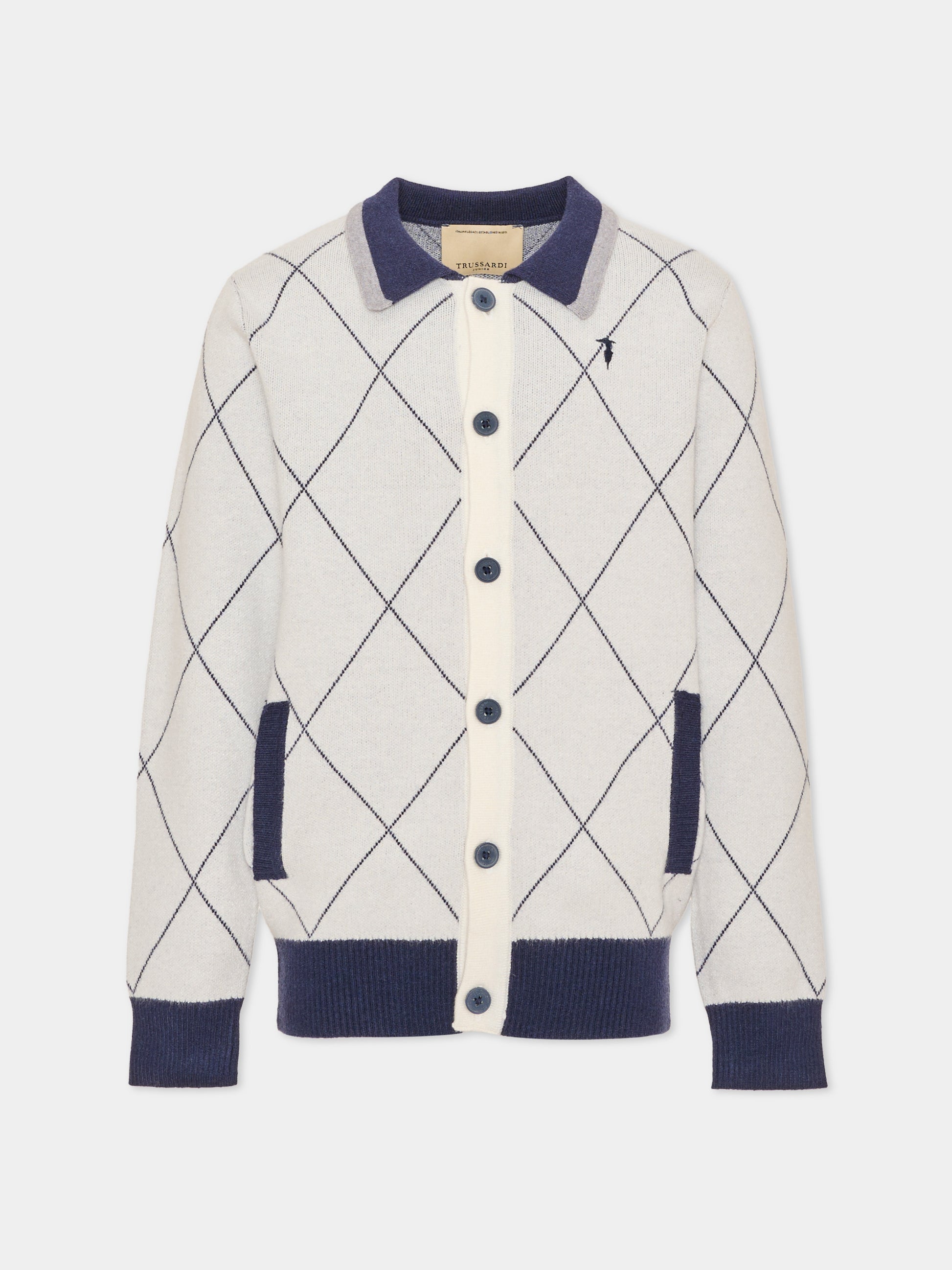 Cardigan avorio per bambino a rombi,Trussardi Junior,TBA26028CD O-WHT/BL.N OFF-WHITE