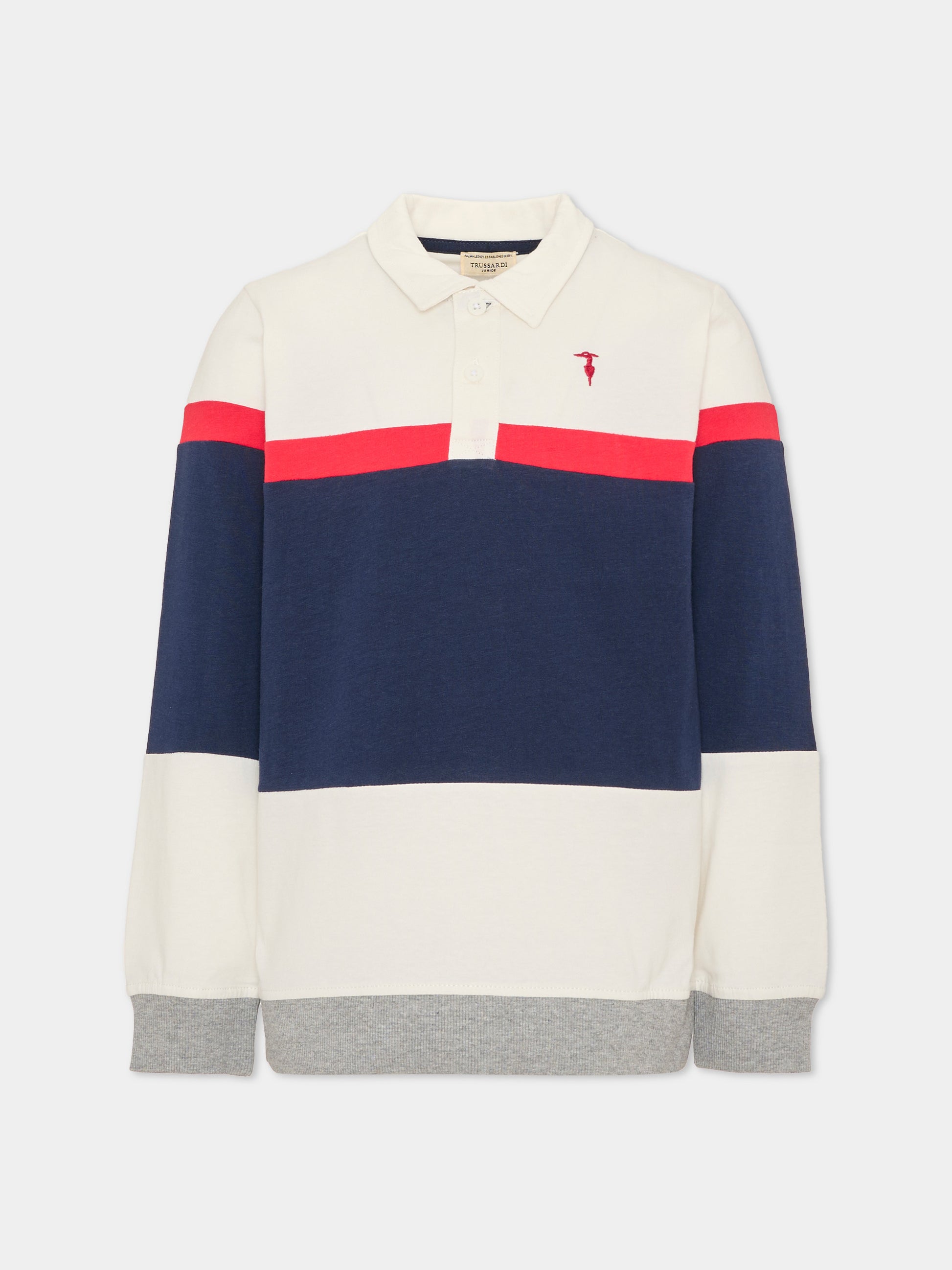 Polo a manica lunga avorio per bambino con levriero,Trussardi Junior,TIA26035PO O-WHT/RC/B OFF-WHITE