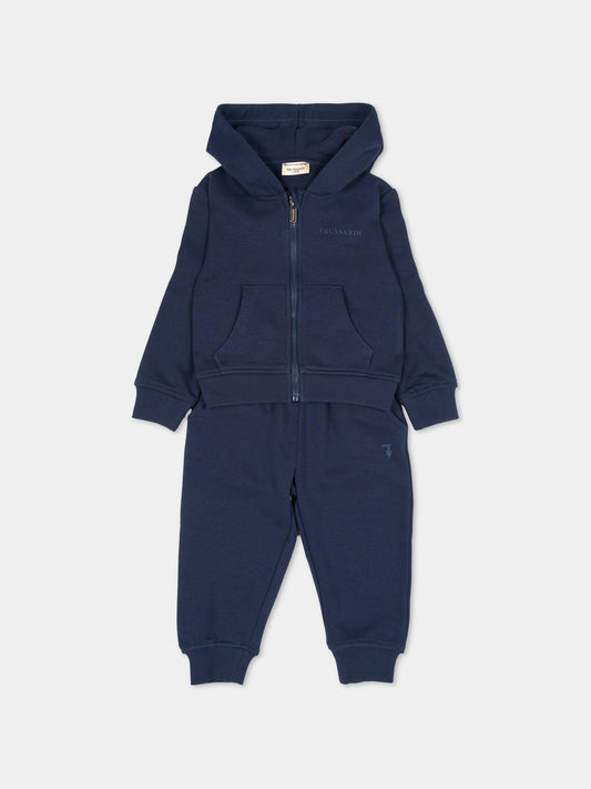 Completo sportivo lungo blu con logo per neonato,Trussardi Junior,TIA26015CF BLUE_N/B.N BLUE NAVAL