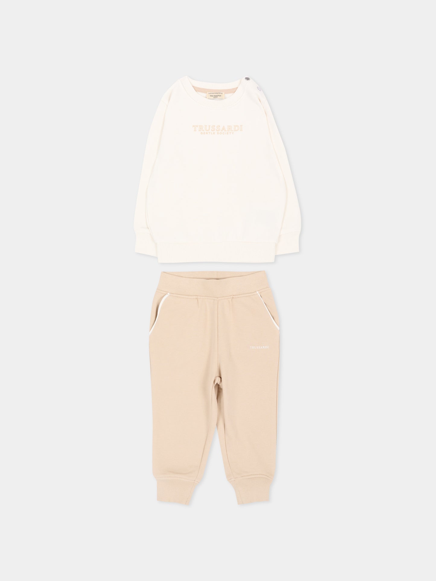 Completo sportivo lungo beige per neonato con logo,Trussardi Junior,TIA26007CF O-WHT/KHAK OFF-WHITE