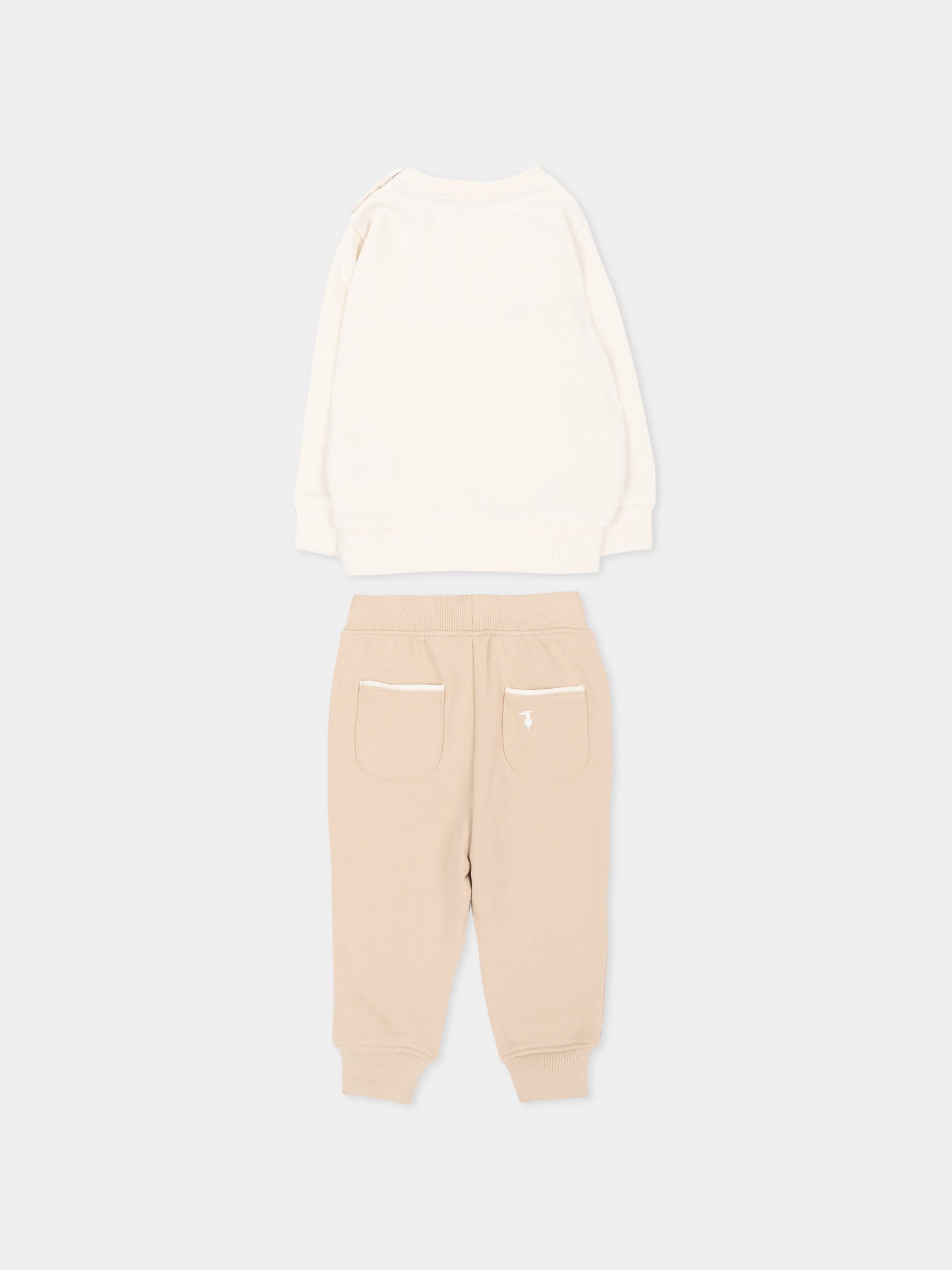 Completo sportivo lungo beige per neonato con logo,Trussardi Junior,TIA26007CF O-WHT/KHAK OFF-WHITE