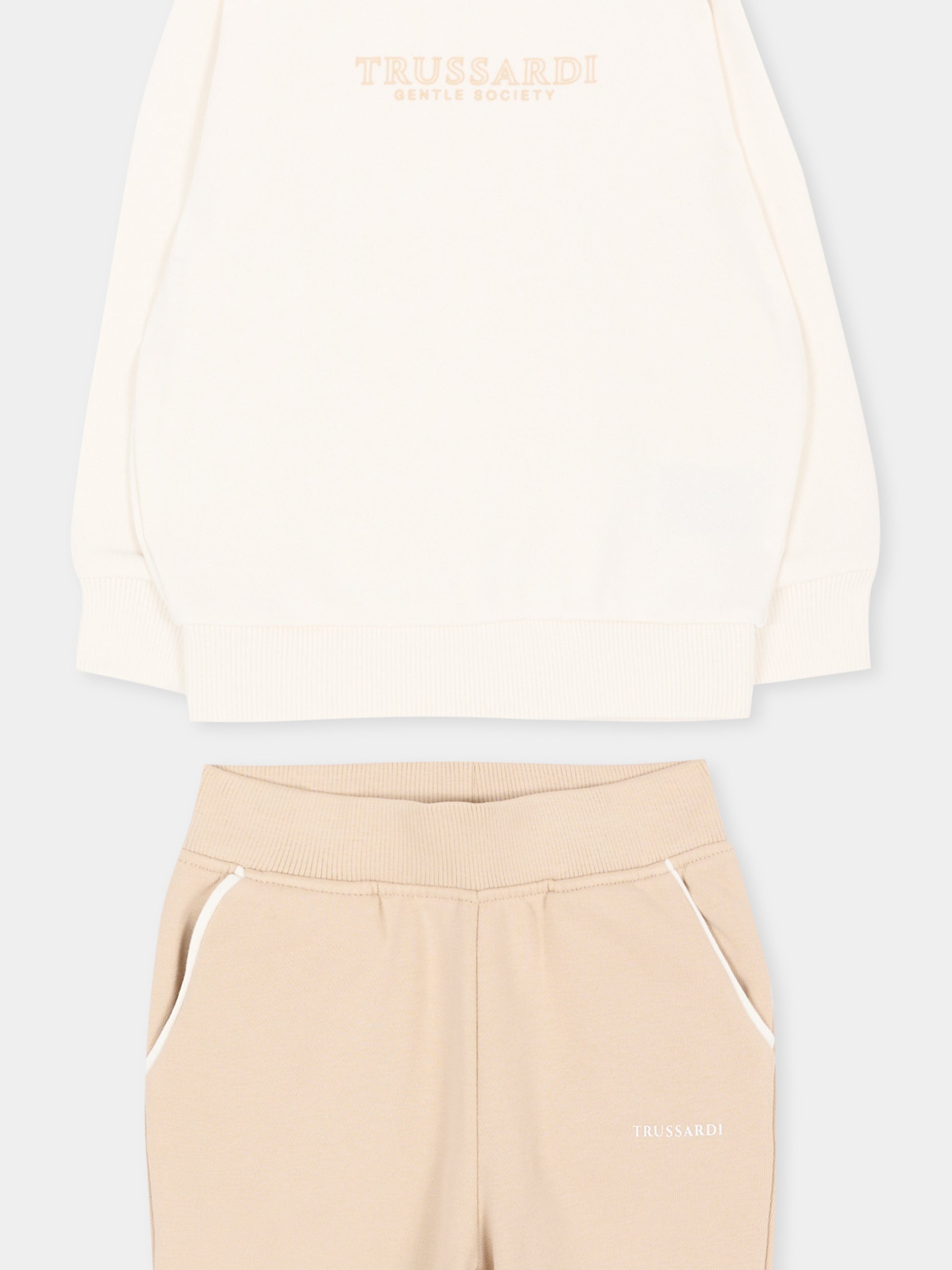 Completo sportivo lungo beige per neonato con logo,Trussardi Junior,TIA26007CF O-WHT/KHAK OFF-WHITE