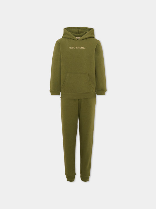 Completo sportivo lungo verde per bambino con logo,Trussardi Junior,TIA26102CF CYPRESS/CY CYPRESS