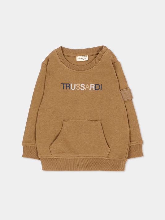 Felpa girocollo marrone per neonato con logo,Trussardi Junior,TIA26089FE BROWN BROWN