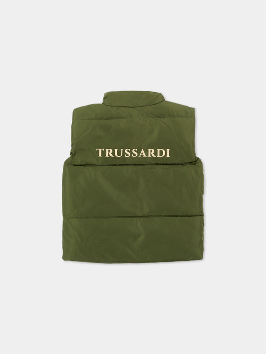Gilet verde per neonato con logo,Trussardi Junior,TIA26081PI CYPRESS CYPRESS