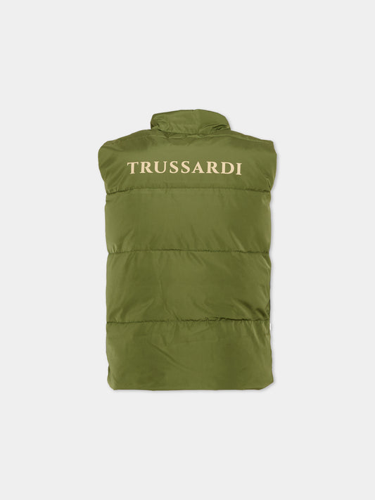 Gilet verde per bambino con logo,Trussardi Junior,TIA26081PI CYPRESS CYPRESS