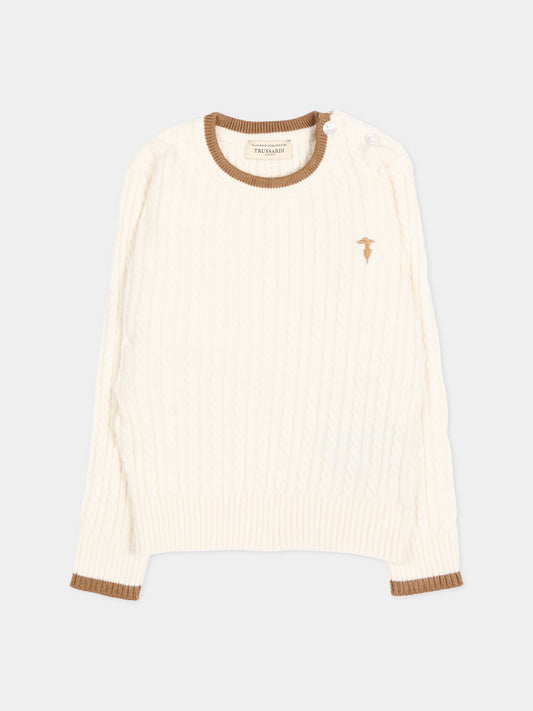 Maglione avorio per neonato con logo,Trussardi Junior,TIA26084MA O-WHITE/C. OFF-WHITE