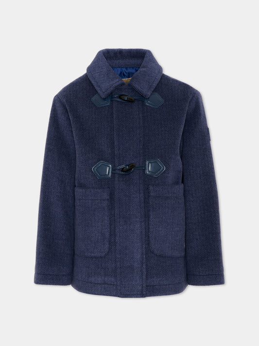 Cappotto blu per bambino con patch logo,Trussardi Junior,TBA26068CP BLUE_NAVAL BLUE NAVAL