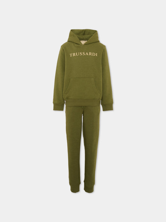 Completo sportivo lungo verde per bambino con logo,Trussardi Junior,TBA26069CF CYPRESS/CY CYPRESS