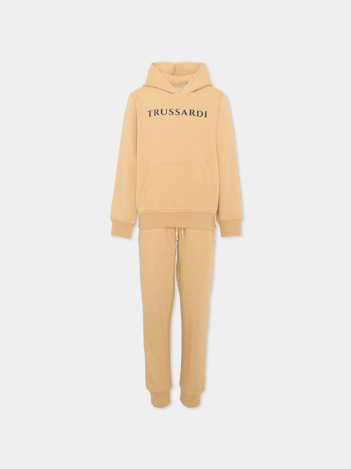 Completo sportivo lungo beige per bambino con logo,Trussardi Junior,TBA26069CF CAMEL/CAM. CAMEL