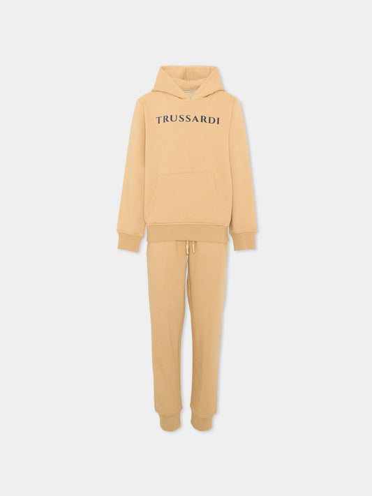 Completo sportivo lungo beige per bambino con logo,Trussardi Junior,TBA26069CF CAMEL/CAM. CAMEL
