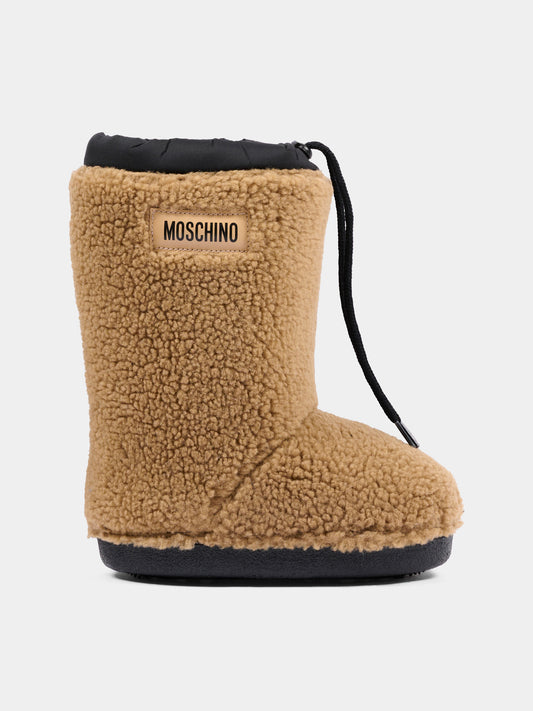 Stivali Neve beige per bambina con logo,Moschino Kids,84294 VAR1