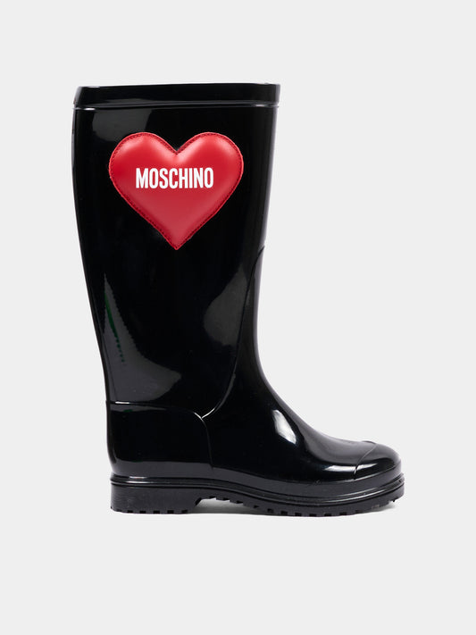 Stivali pioggia neri per bambina con logo,Moschino Kids,84289 VAR1